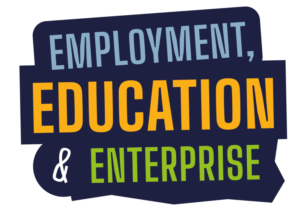 Graphic that reads employment, education and enterprise